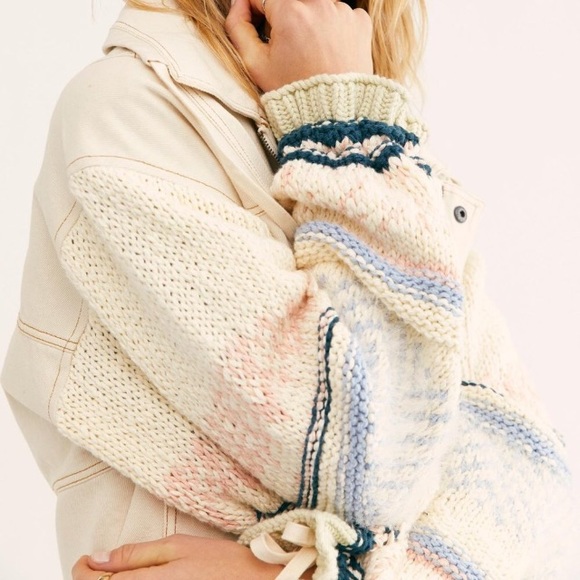 NWOT Free People Loose Thoughts Ivory Denim Jacket - Picture 3 of 15